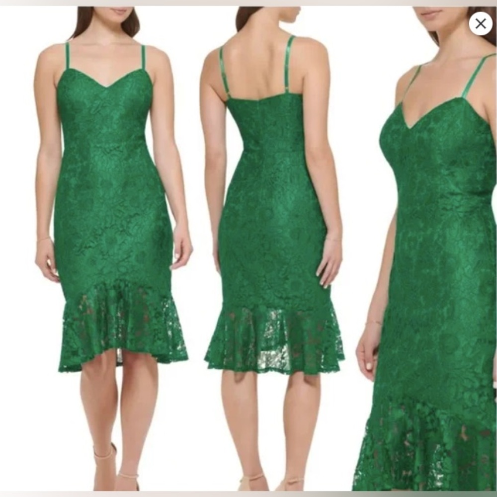 Green Guess Floral Lace Trumpet Dress